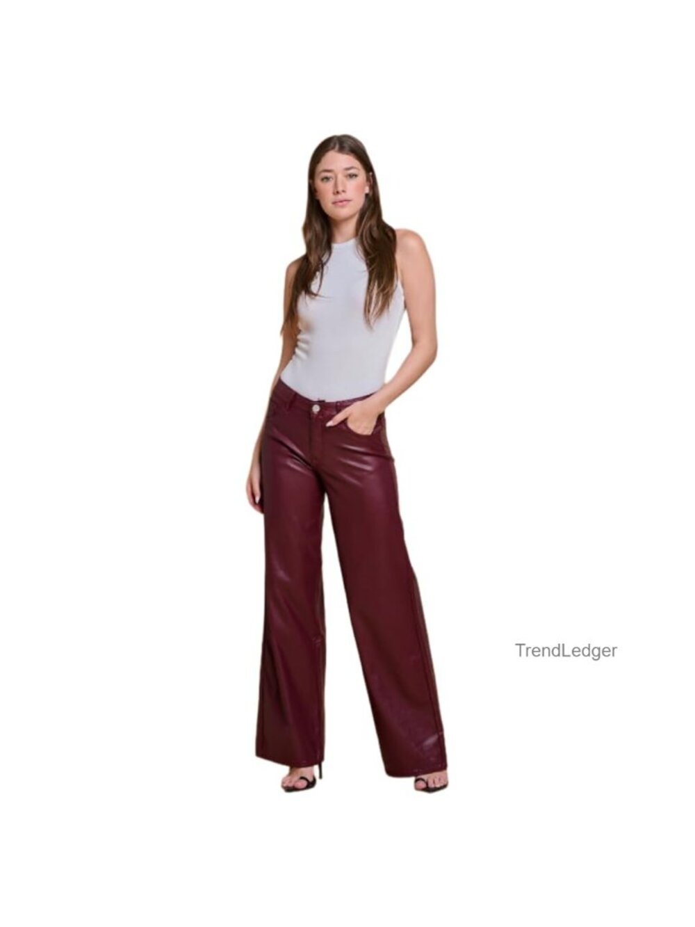 High Waisted Super Stretch Faux Leather Wide Leg Pants